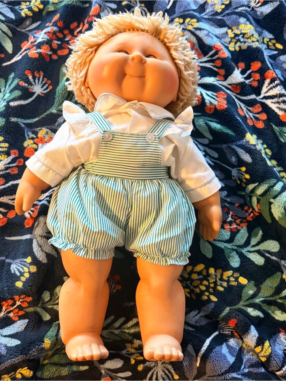 Vintage 1980's David Craft Doll 20" Boy Blue Eyes Overalls
